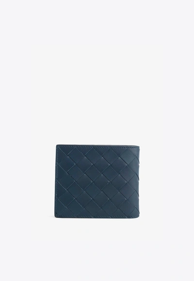 Shop Bottega Veneta Bi-fold Intrecciato Wallet In Calf Leather In Navy