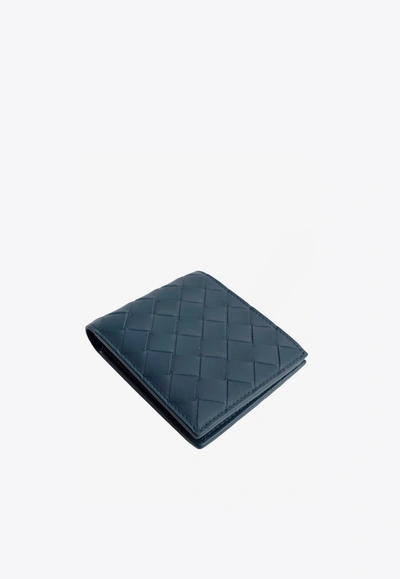 Shop Bottega Veneta Bi-fold Intrecciato Wallet In Calf Leather In Navy