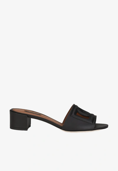 Dolce & Gabbana Bianca 40 Dg Millenials Open Mules In Calfskin In Black
