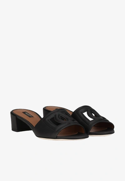 Dolce & Gabbana Bianca 40 Dg Millenials Open Mules In Calfskin In Black