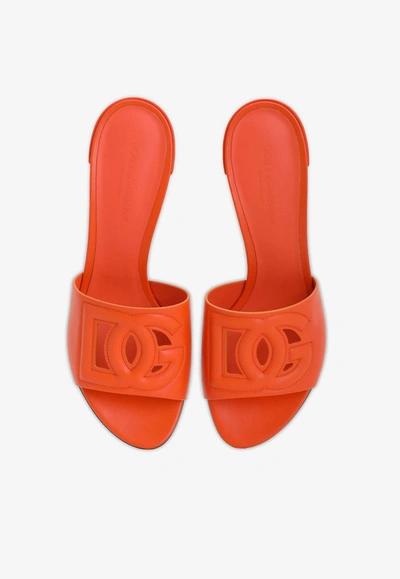 Dolce & Gabbana Bianca 40 Mules With Dg Millennials Logo In Orange