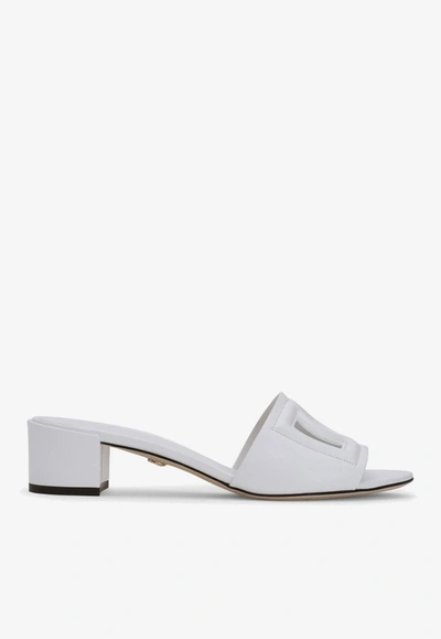 Shop Dolce & Gabbana Bianca 40 Mules With Dg Millennials Logo In White