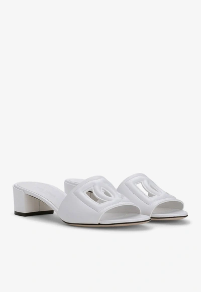 Dolce & Gabbana White Mules With Low Heel And Dg Millennials Detail In Smooth Leather Woman In White