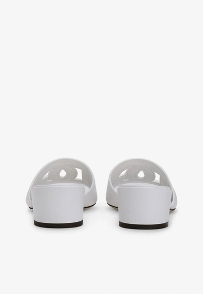 Dolce & Gabbana White Mules With Low Heel And Dg Millennials Detail In Smooth Leather Woman In White