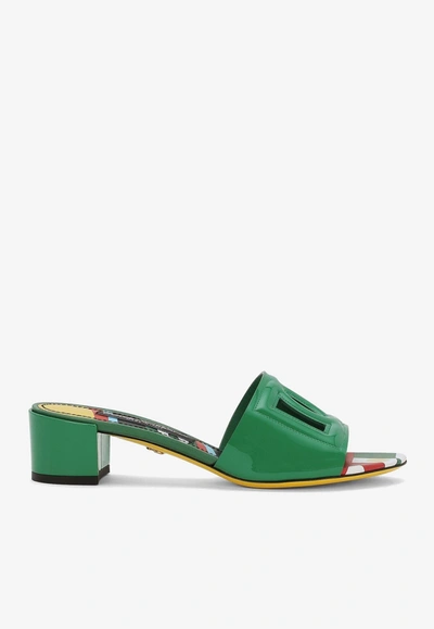 Shop Dolce & Gabbana Bianca 45 Patent Leather Dg Mules In Green