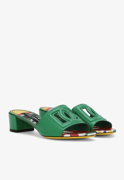 Dolce & Gabbana Bianca Dg-logo Mules In Green