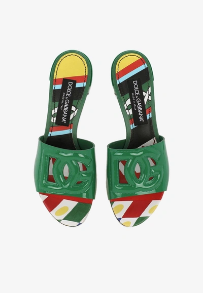 Dolce & Gabbana Bianca Dg-logo Mules In Green