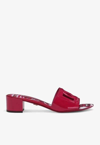 Shop Dolce & Gabbana Bianca 45 Patent Leather Dg Mules In Fuchsia
