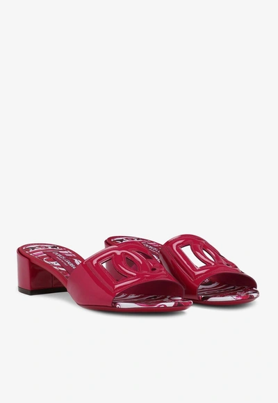 Shop Dolce & Gabbana Bianca 45 Patent Leather Dg Mules In Fuchsia