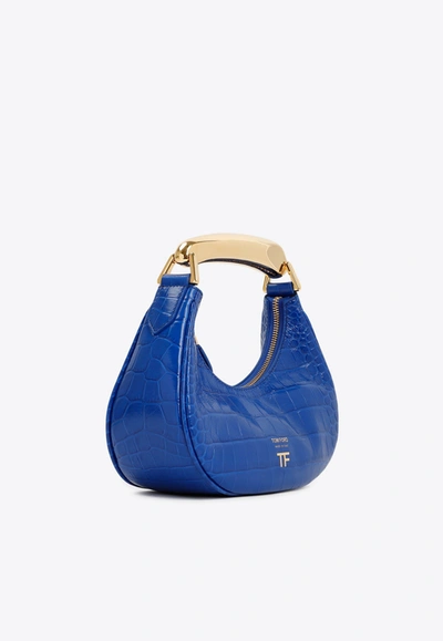 Shop Tom Ford Bianca Hobo Bag In Croc-embossed Leather In Cobalt