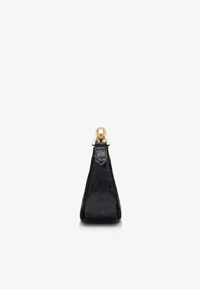 Shop Tom Ford Bianca Mini Hobo Bag In Croc-embossed Leather In Black