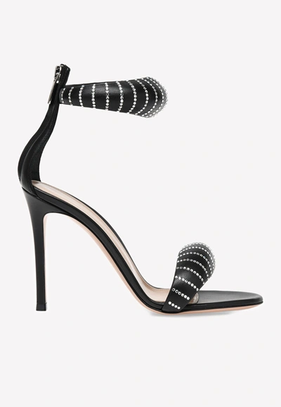 Shop Gianvito Rossi Bijoux 105 Crystal Sandals In Nappa Leather In Black