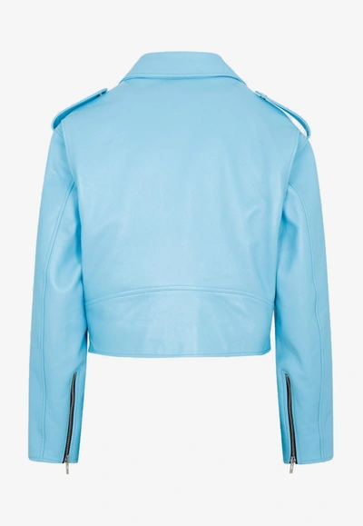 Shop Alaïa Biker Leather Jacket In Blue