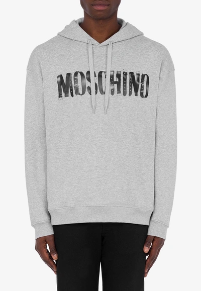 Shop Moschino Biker Logo Hooded Sweatshirt In Gray
