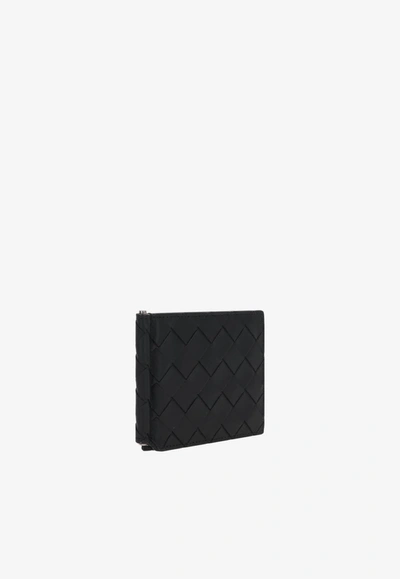 Shop Bottega Veneta Bill Clip Wallet In Intrecciato Leather In Black