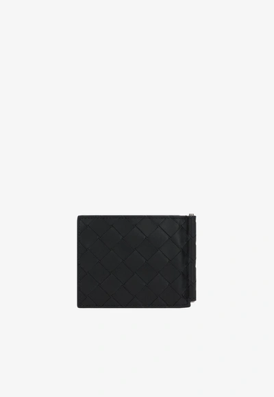 Shop Bottega Veneta Bill Clip Wallet In Intrecciato Leather In Black