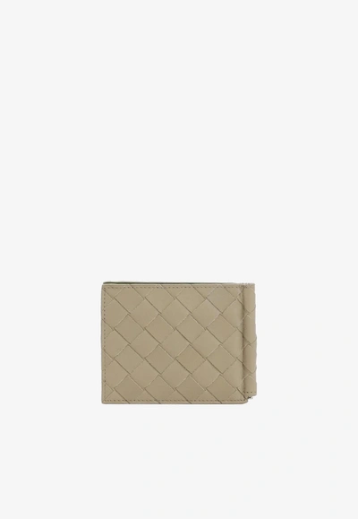 Shop Bottega Veneta Bill Clip Wallet In Intrecciato Leather In Beige