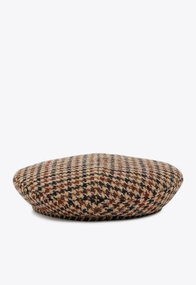 Shop Maison Michel Billy Houndstooth Beret In Multicolor