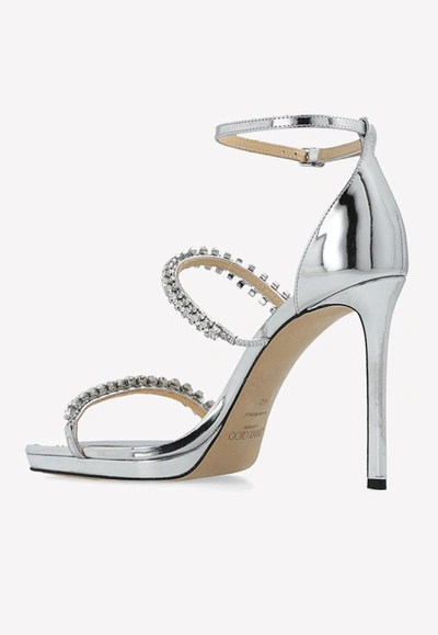 Shop Jimmy Choo Bing 105 Metallic Leather Sandals In Silver