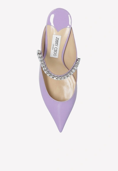 Shop Jimmy Choo Bing 65 Patent Leather Mules With Crystal Strap In Purple