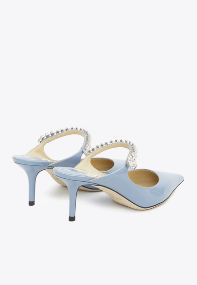 Shop Jimmy Choo Bing 65 Patent Leather Mules With Crystal Strap In Light Blue