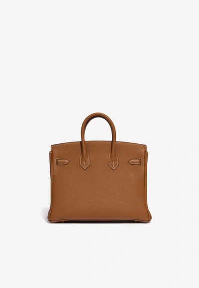 Shop Hermes Birkin 25 Top Handle Bag In Gold Togo With Gold Hardware In Brown