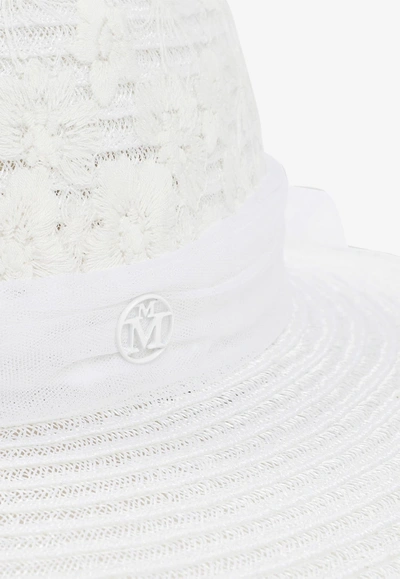 Shop Maison Michel Blanche Hat With Tulle Ribbon In White