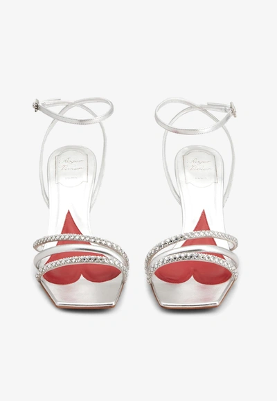 Roger Vivier Bling Metallic Strass Cube-heel Sandals In Silver