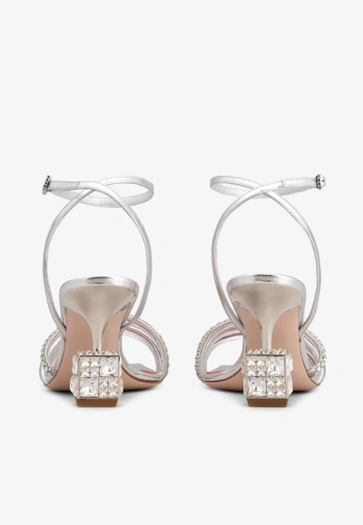Roger Vivier Bling Metallic Strass Cube-heel Sandals In Silver