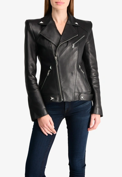 Shop Mugler Blouson Leather Jacket In Black