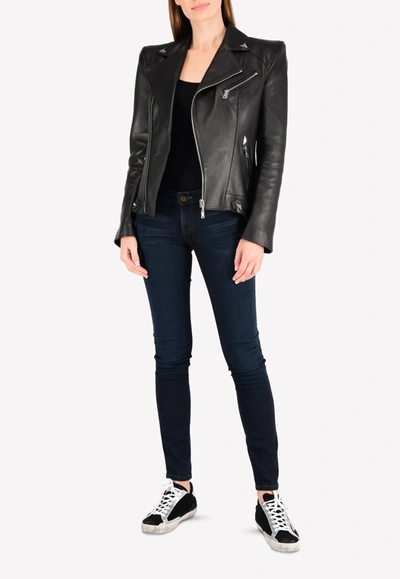 Shop Mugler Blouson Leather Jacket In Black