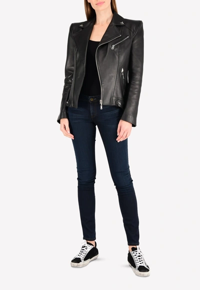 Mugler Blouson Leather Jacket In Black