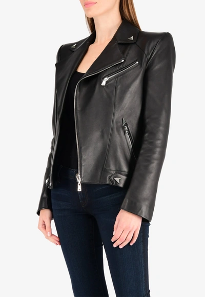 Shop Mugler Blouson Leather Jacket In Black