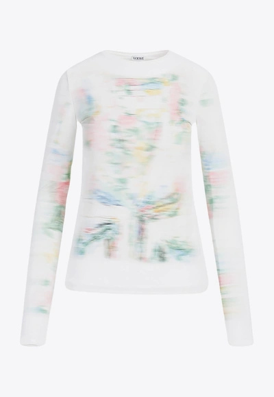 Shop Loewe Blurred Print Long-sleeved Top In White