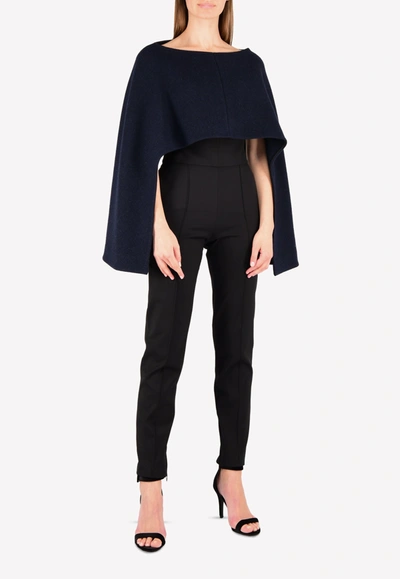 Shop Chalayan Boat Neck Cape Wool Top In Blue