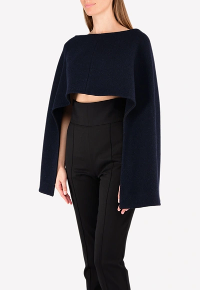 Shop Chalayan Boat Neck Cape Wool Top In Blue