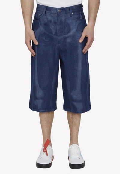 Shop Off-white Body Scan Denim Shorts In Blue