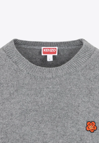 Shop Kenzo Boke Flower Crest Wool Sweater In Gray