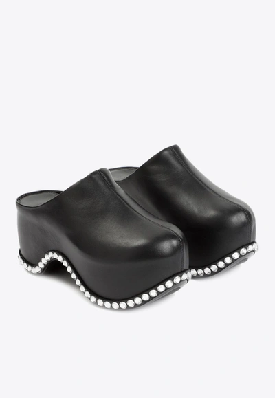 Shop Area X Sergio Rossi Bomb 75 Crystal-embellished Clogs In Leather In Black