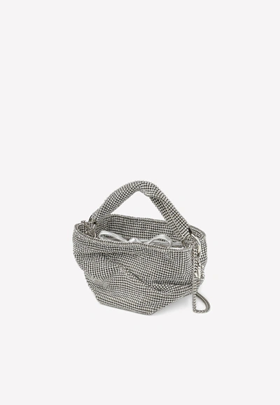 Shop Jimmy Choo Bonny Crystal Mesh Top Handle Bag In Silver