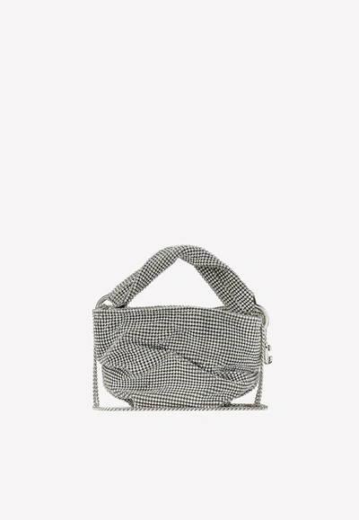 Shop Jimmy Choo Bonny Crystal Mesh Top Handle Bag In Silver