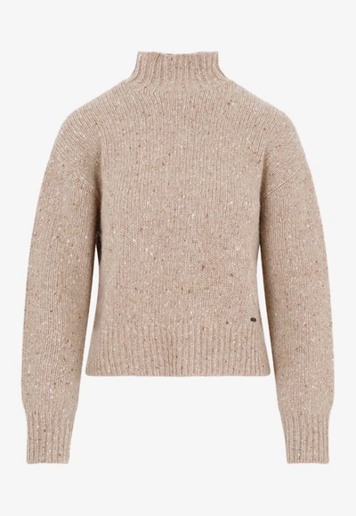 Shop Akris Bouclé Cashmere High-neck Sweater In Camel