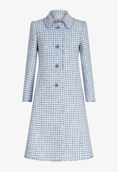 Shop Etro Bouclé Pattern Long Coat In Blue