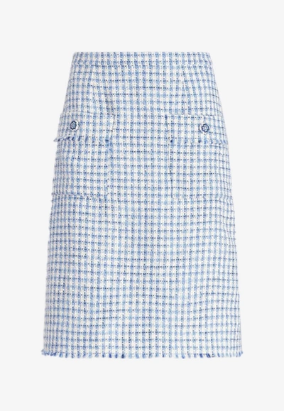 Shop Etro Bouclé Sheath Knee-length Skirt In Blue