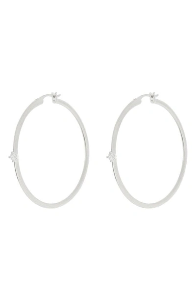 Shop Nadri Zoe Cubic Zirconia Medium Hoop Earrings In Rhodium