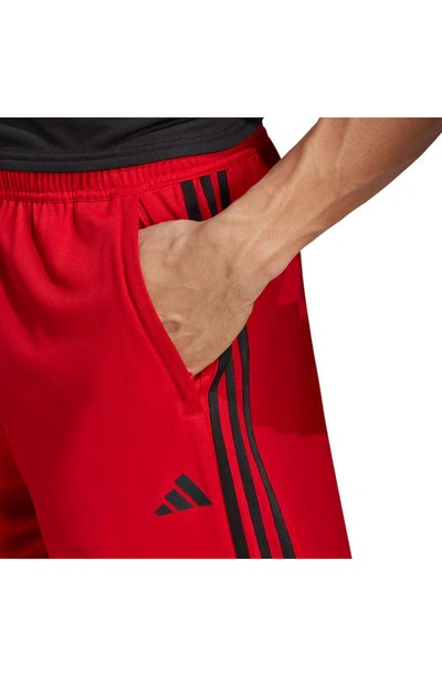 Shop Adidas Originals Piqué Recycled Polyester 3-stripe Training Shorts In Better Scarlet/ Black