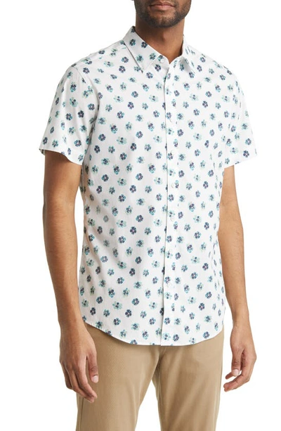 Shop Rodd & Gunn Cobden Grove Sport Fit Floral Short Sleeve Cotton Button-up Shirt In Aqua