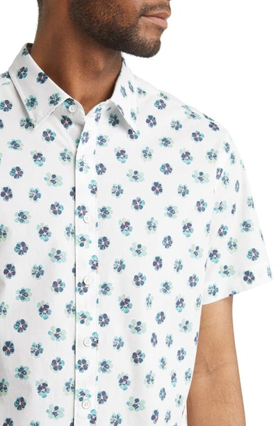 Shop Rodd & Gunn Cobden Grove Sport Fit Floral Short Sleeve Cotton Button-up Shirt In Aqua