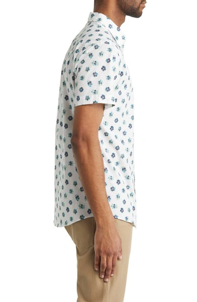 Shop Rodd & Gunn Cobden Grove Sport Fit Floral Short Sleeve Cotton Button-up Shirt In Aqua