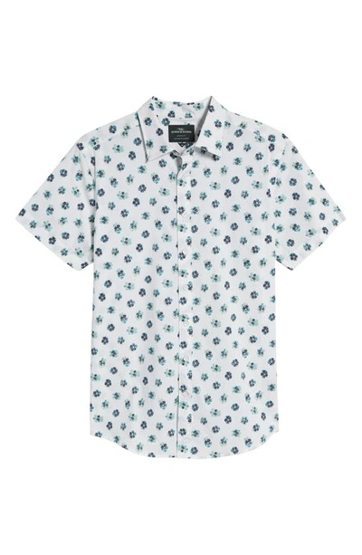 Shop Rodd & Gunn Cobden Grove Sport Fit Floral Short Sleeve Cotton Button-up Shirt In Aqua